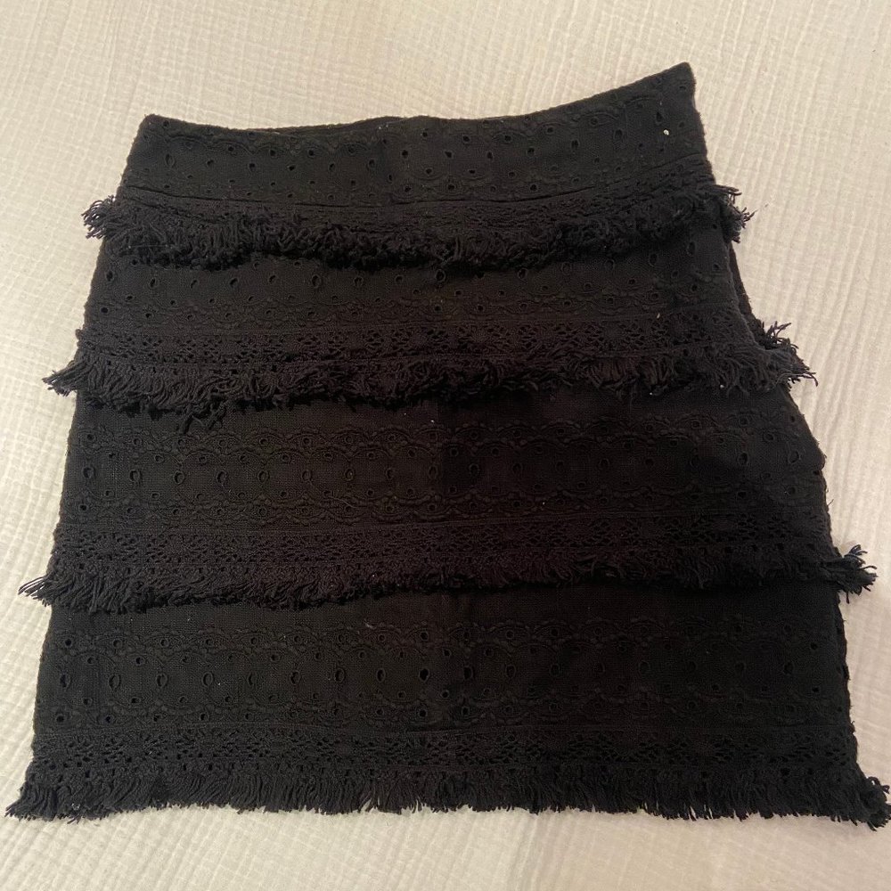 Anthropologie HD in Paris Black Eyelet Tiered Mini Skirt Cotton